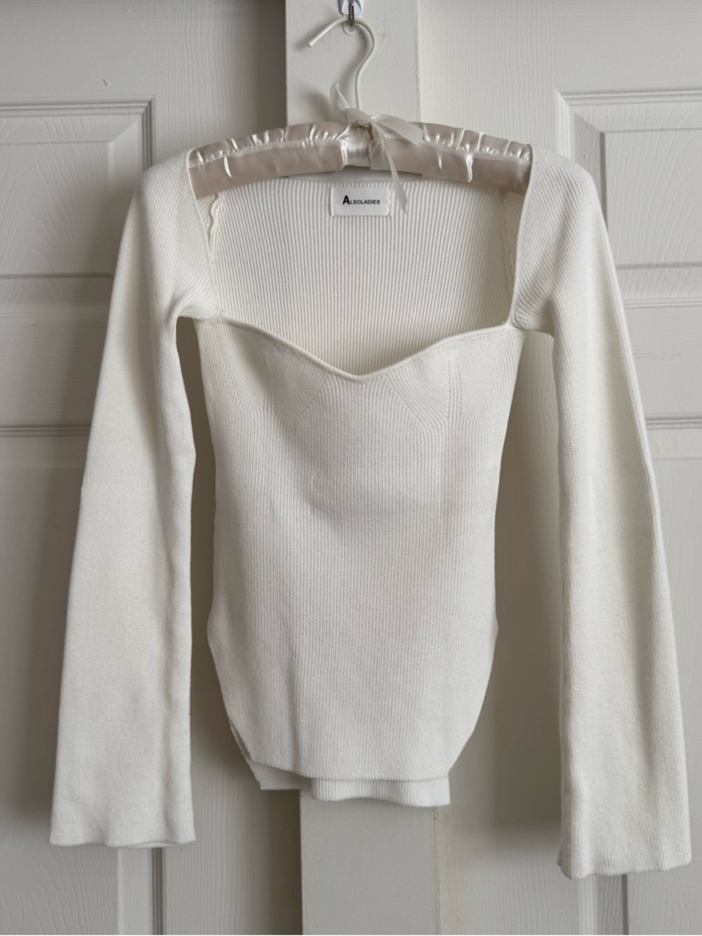 White Ribbed Long Sleeve Top